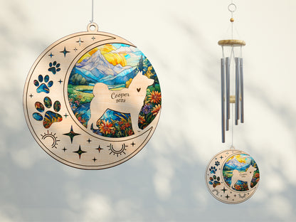 Netecom Akita Dog Wind Chimes Memorial, Personalized Pet Memorial Windchime for Dog Suncatcher, Dog Loss Memorial Ornament, Loss of Pet Remembrance Gift, Sympathy Pet Wind Chimes Outdoor Garden