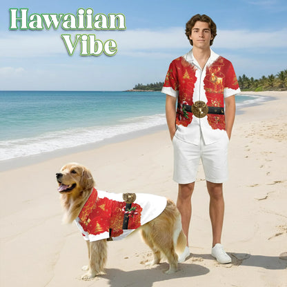 Santa Costume Christmas Print Hawaii Dog and Owner Matching Button Shirts