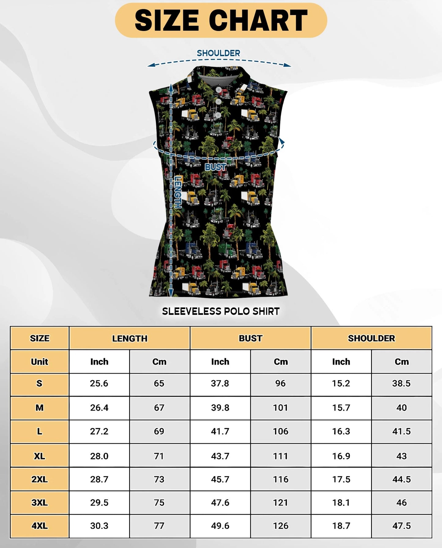 Semi Truck and Palm Tree Print Sleeveless Polo Shirt for Women | Netecom