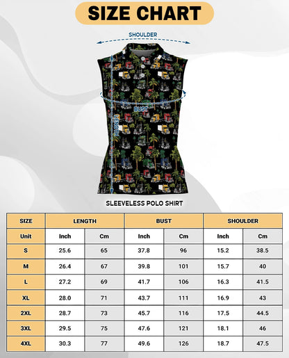 Semi Truck and Palm Tree Print Sleeveless Polo Shirt for Women | Netecom