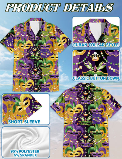 Netecom Matching Mardi Gras Mask Aloha Hawaiian Shirt for Dog and Owner, Colorful Festival Summer Shirt, Casual Button Down Wear for Pet and Human, Beach Vacation Outfit