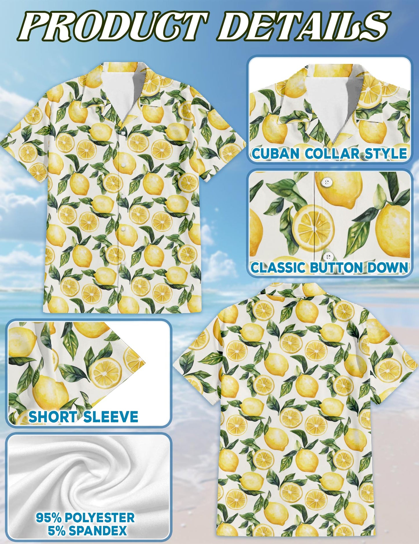 Netecom Matching Lemon Aloha Hawaiian Shirt for Dog and Owner, Bright Fruit Theme Summer Button Down Shirt, Cute Pet and Human Matching Outfit, Relaxed Beach Vacation Casual Wear