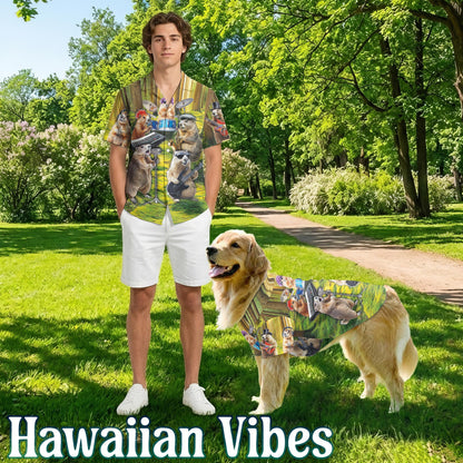 Netecom Matching Funny Musical Groundhog Aloha Hawaiian Shirt for Dog and Owner, Aloha Summer Shirt, Groundhog Music Print Outfit for Pet and Human, Beach Vacation Casual Wear