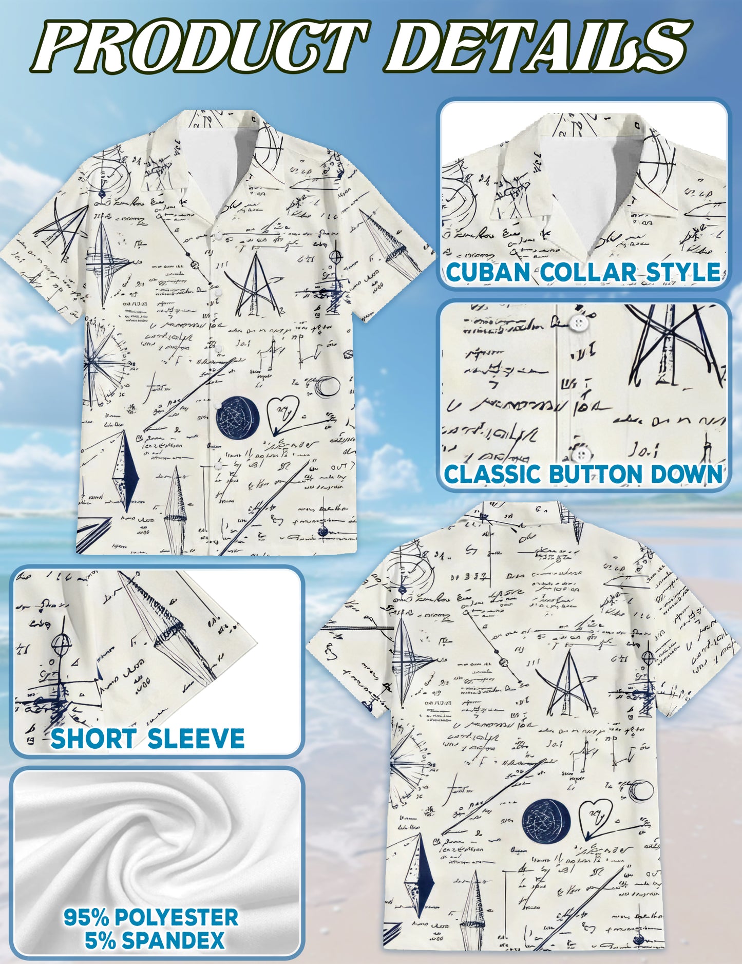 Netecom Matching Math Teacher Aloha Hawaiian Shirt for Dog and Owner, B&W Pattern Summer Shirt, Coordinated Button Down Wear for Pet and Human, Casual School Season Outfit