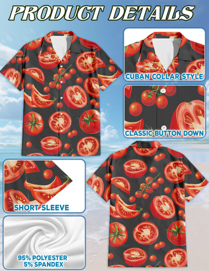 Netecom Matching Tomato Print Hawaiian Shirt for Dog and Owner, Aloha Summer Shirt, Tomato Pattern Button Down Outfit for Pet and Human, Beach Vacation Casual Wear