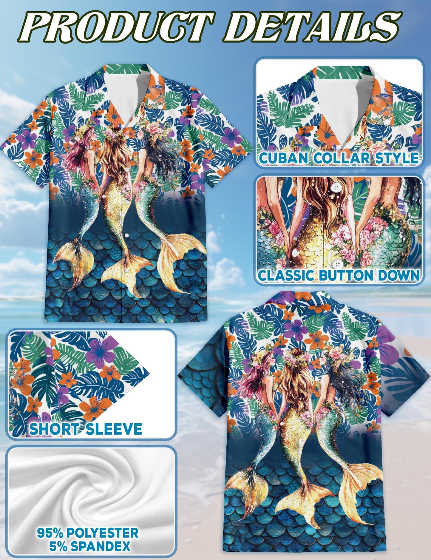 Netecom Matching Mermaid Aloha Hawaiian Shirt for Dog and Owner, Ocean Theme Summer Button Down Shirt, Cute Pet and Human Matching Look, Relaxed Beach Vacation Casual Wear
