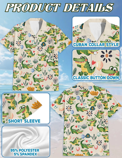 Funny Alligator Cartoon Pattern Hawaii Dog and Owner Matching Button Shirts
