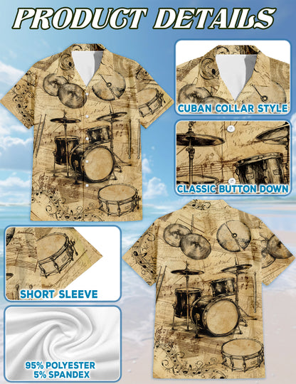 Netecom Matching Drum Hawaiian Shirt for Dog and Owner, Music Aloha Summer Shirt, Drum Print Button Down Outfit for Pet and Human, Beach Vacation Casual Wear
