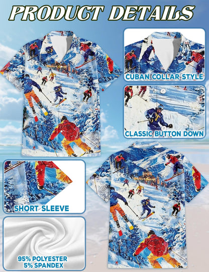 Netecom Matching Vintage Skiing Hawaiian Shirt for Dog and Owner, Aloha Summer Shirt, Retro Ski Print Outfit for Pet and Human, Beach Vacation Casual Wear