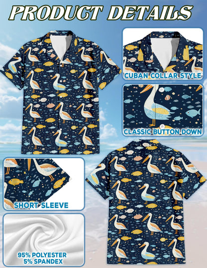 Netecom Matching Pelican Hawaiian Shirt for Dog and Owner, Aloha Summer Shirt, Pelican Print All Over Outfit for Pet and Human, Beach Vacation Casual Wear