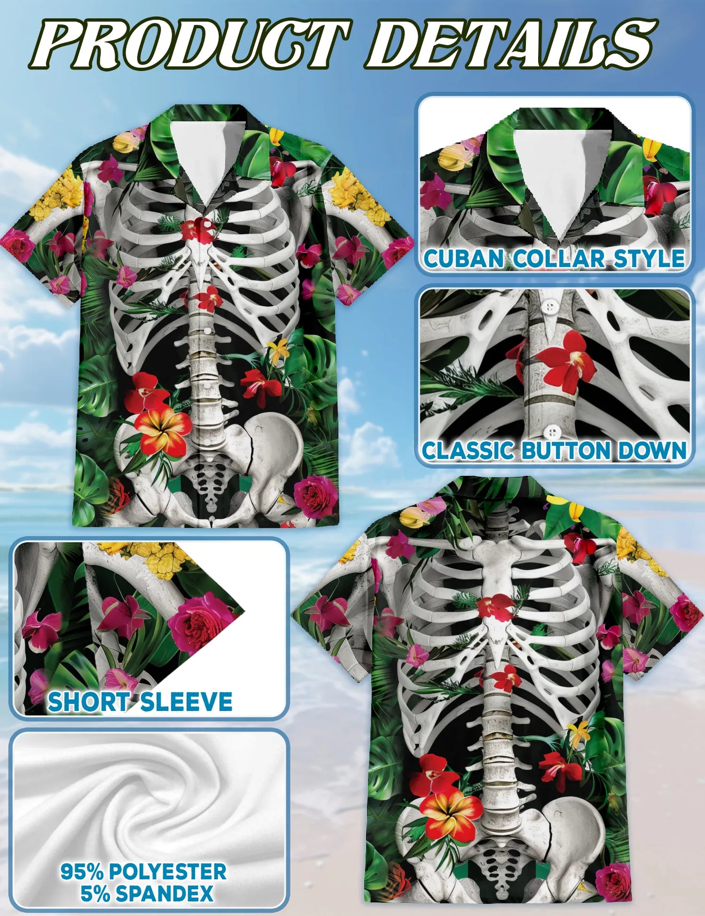 Matching Dog and Owner Skeleton Hawaiian Shirts – Spooky Floral Tropical Beach Outfit