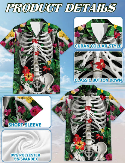 Matching Dog and Owner Skeleton Hawaiian Shirts – Spooky Floral Tropical Beach Outfit