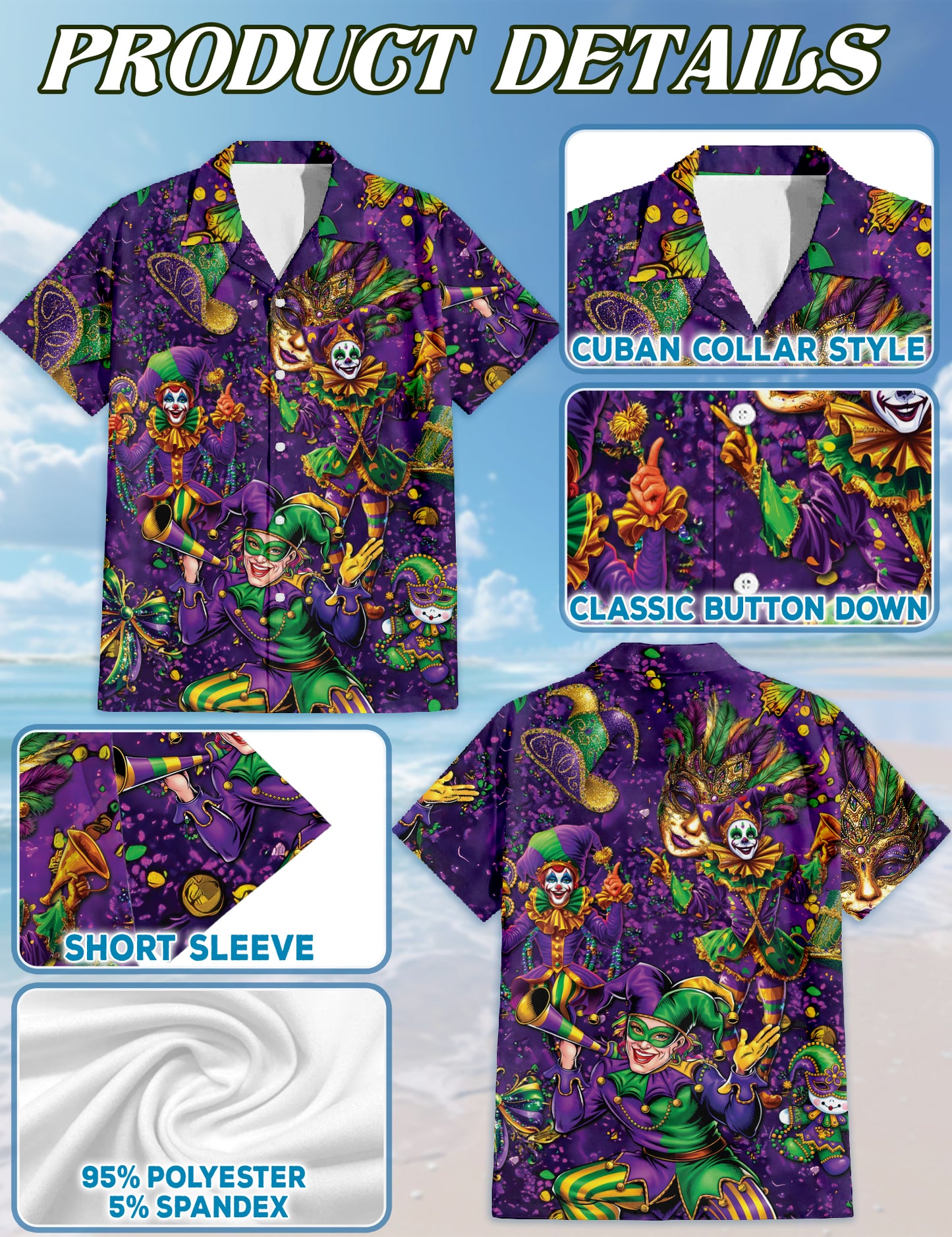 Matching Dog and Owner Mardi Gras Clown Hawaiian Shirts – Fun Tropical Beach Outfit