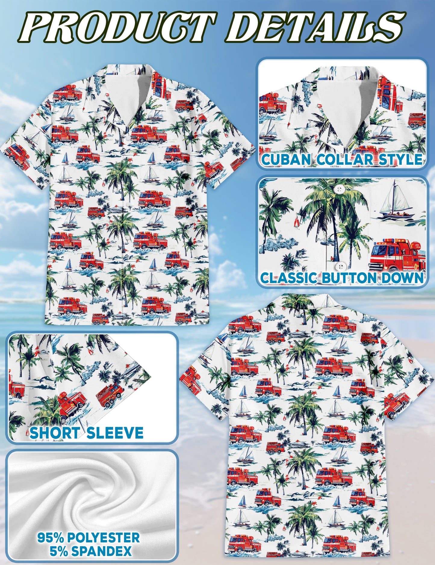 Netecom Matching Fire Truck Hawaiian Shirt for Dog and Owner, Friend of Firefighter Aloha Summer Shirt, Casual Button Down Style for Pet and Human