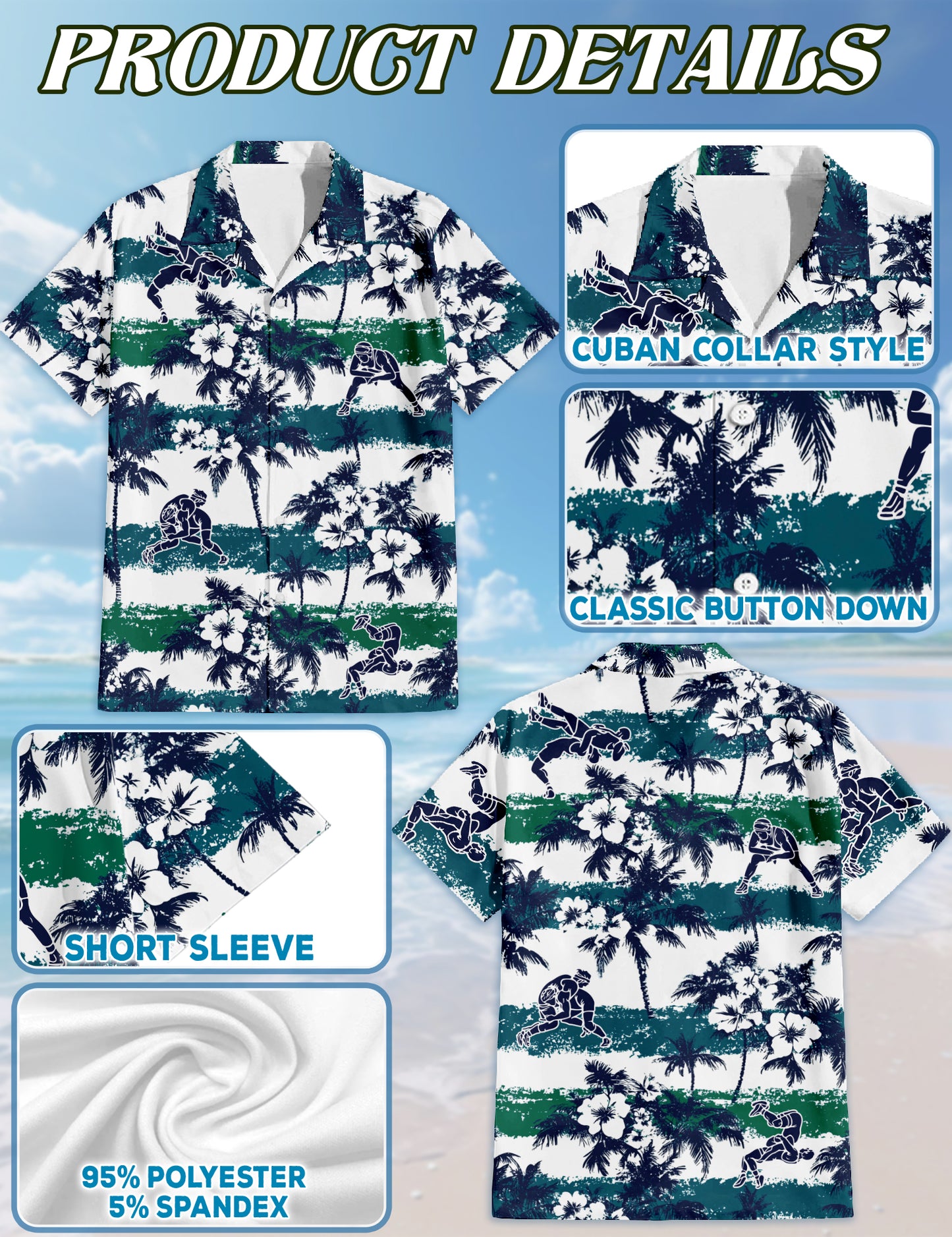 Netecom Matching Wrestling White Palm Aloha Hawaiian Shirt for Dog and Owner, Sport Inspired Summer Shirt, Relaxed Casual Outfit for Pet and Human