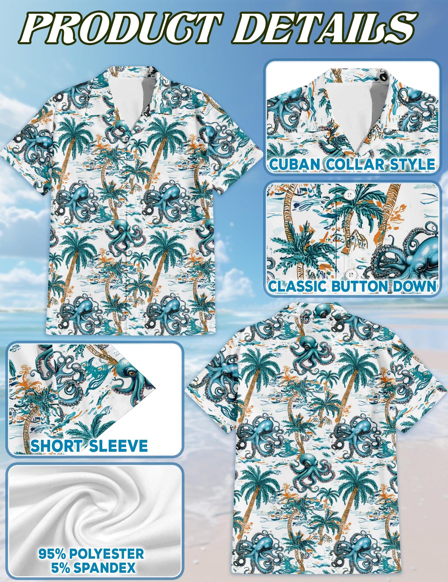 Netecom Octopus Hawaiian Shirt for Pet and Owner, Coordinated Aloha Summer Style for Dog and Human, Relaxed Beach Vacation Wear