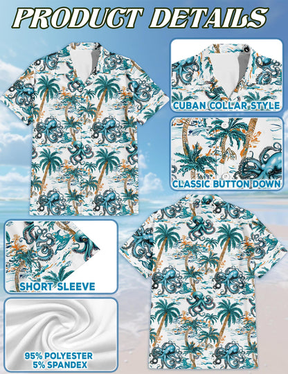 Netecom Octopus Hawaiian Shirt for Pet and Owner, Coordinated Aloha Summer Style for Dog and Human, Relaxed Beach Vacation Wear