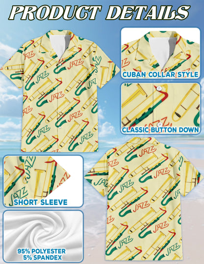 Netecom Matching Trombone Pattern Hawaiian Shirt for Dog and Owner, Aloha Summer Shirt, Music Print Button Down Outfit for Pet and Human, Beach Vacation Casual Wear