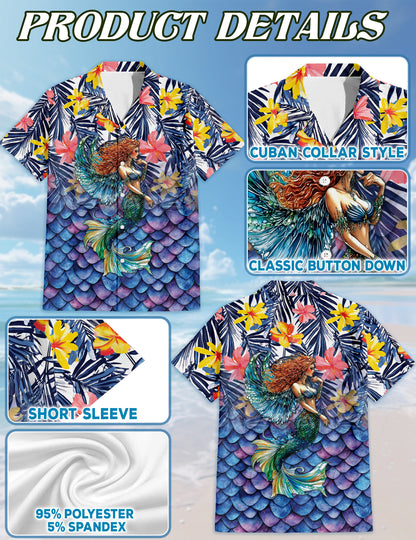 Netecom Matching Mermaid Aloha Hawaiian Shirt for Dog and Owner, Ocean Theme Summer Button Down Shirt, Cute Pet and Human Matching Look, Relaxed Beach Vacation Casual Wear