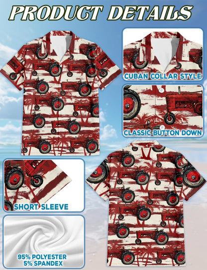 Netecom Matching Vintage Tractor Aloha Hawaiian Shirt for Dog and Owner, Aloha Summer Shirt, Retro Farm Tractor Print Outfit for Pet and Human, Beach Vacation Casual Wear