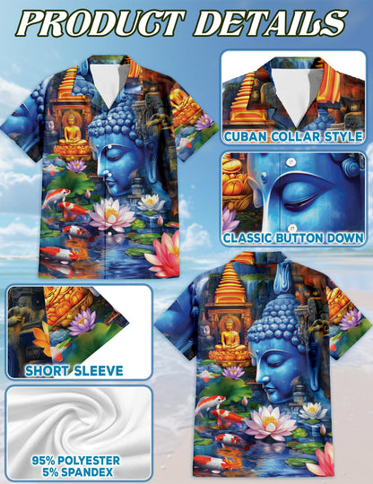 Netecom Matching Buddha Hawaiian Shirt for Dog and Owner, What You Think You Become Aloha Summer Shirt, Zen Print Button Down Outfit for Pet and Human, Beach Vacation Casual Wear