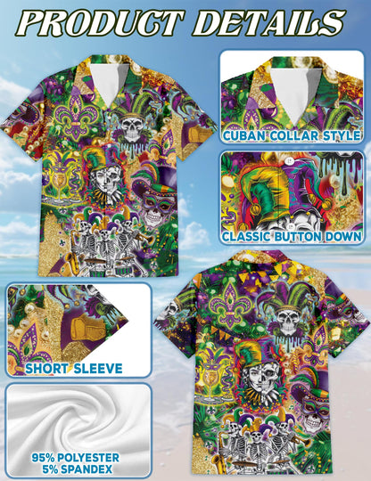 Netecom Matching Skulls Mardi Gras Hawaiian Shirt for Dog and Owner, Festive Aloha Summer Shirt, Skull Print Button Down Outfit for Pet and Human, Beach Vacation Casual Wear