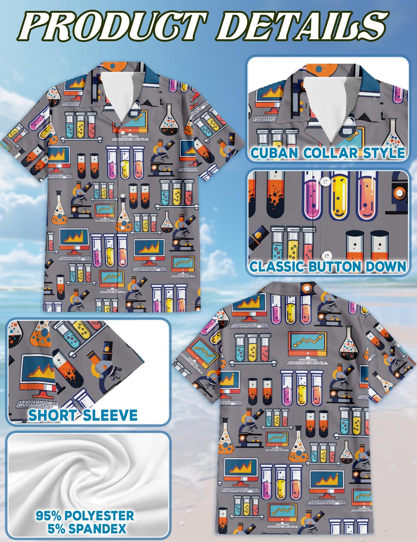 Netecom Matching Science Aloha Hawaiian Shirt for Dog and Owner, Unique Science Pattern Summer Shirt, Button Down Outfit for Pet and Human, Beach Vacation Outfit