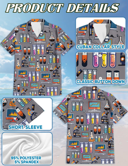 Netecom Matching Science Aloha Hawaiian Shirt for Dog and Owner, Unique Science Pattern Summer Shirt, Button Down Outfit for Pet and Human, Beach Vacation Outfit