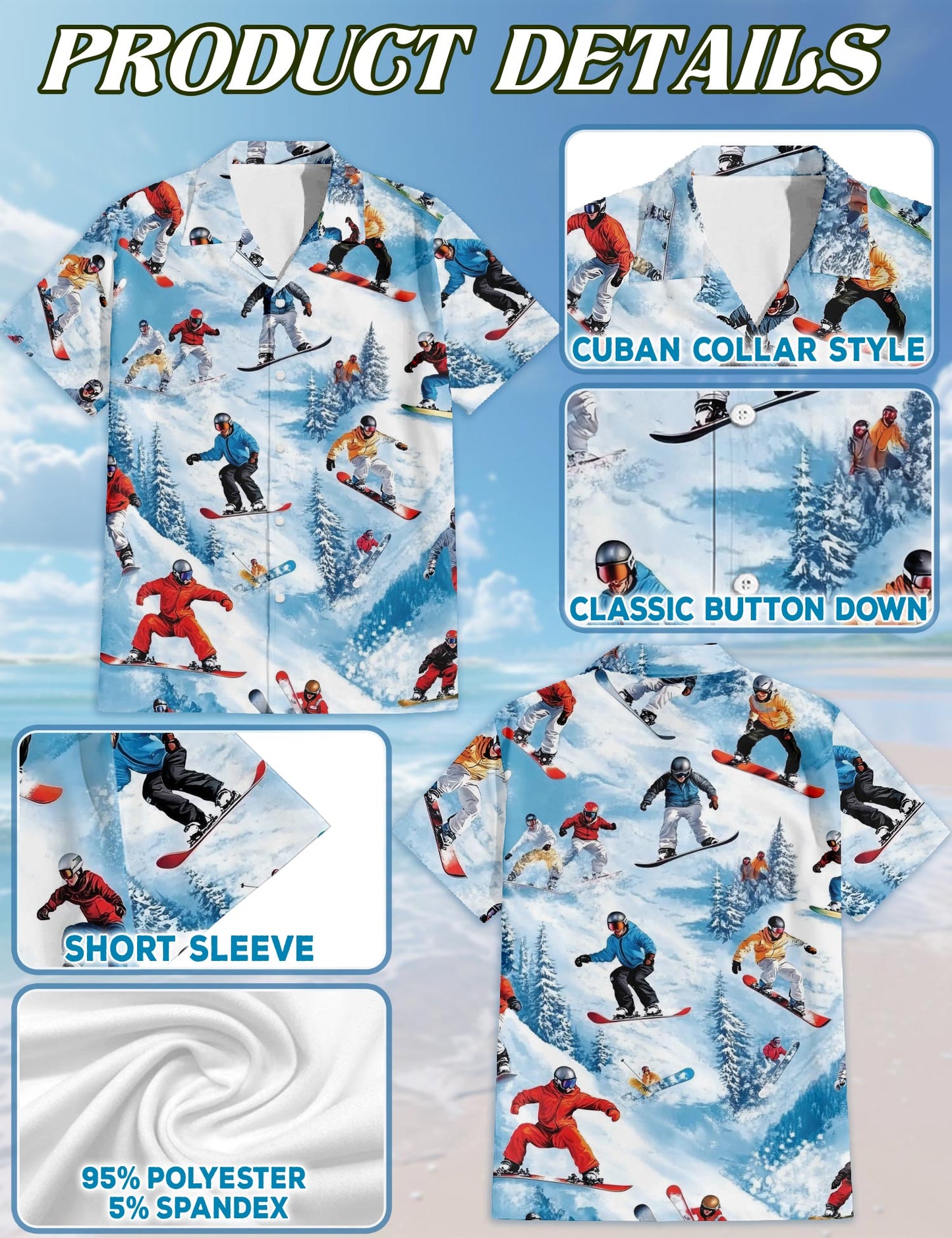 Netecom Matching Snowboarding Skiing Aloha Hawaiian Shirt for Dog and Owner, Winter Sport Inspired Summer Shirt, Coordinated Beach Vacation Casual Wear for Pet and Human