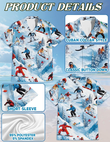 Netecom Matching Snowboarding Skiing Aloha Hawaiian Shirt for Dog and Owner, Winter Sport Inspired Summer Shirt, Coordinated Beach Vacation Casual Wear for Pet and Human