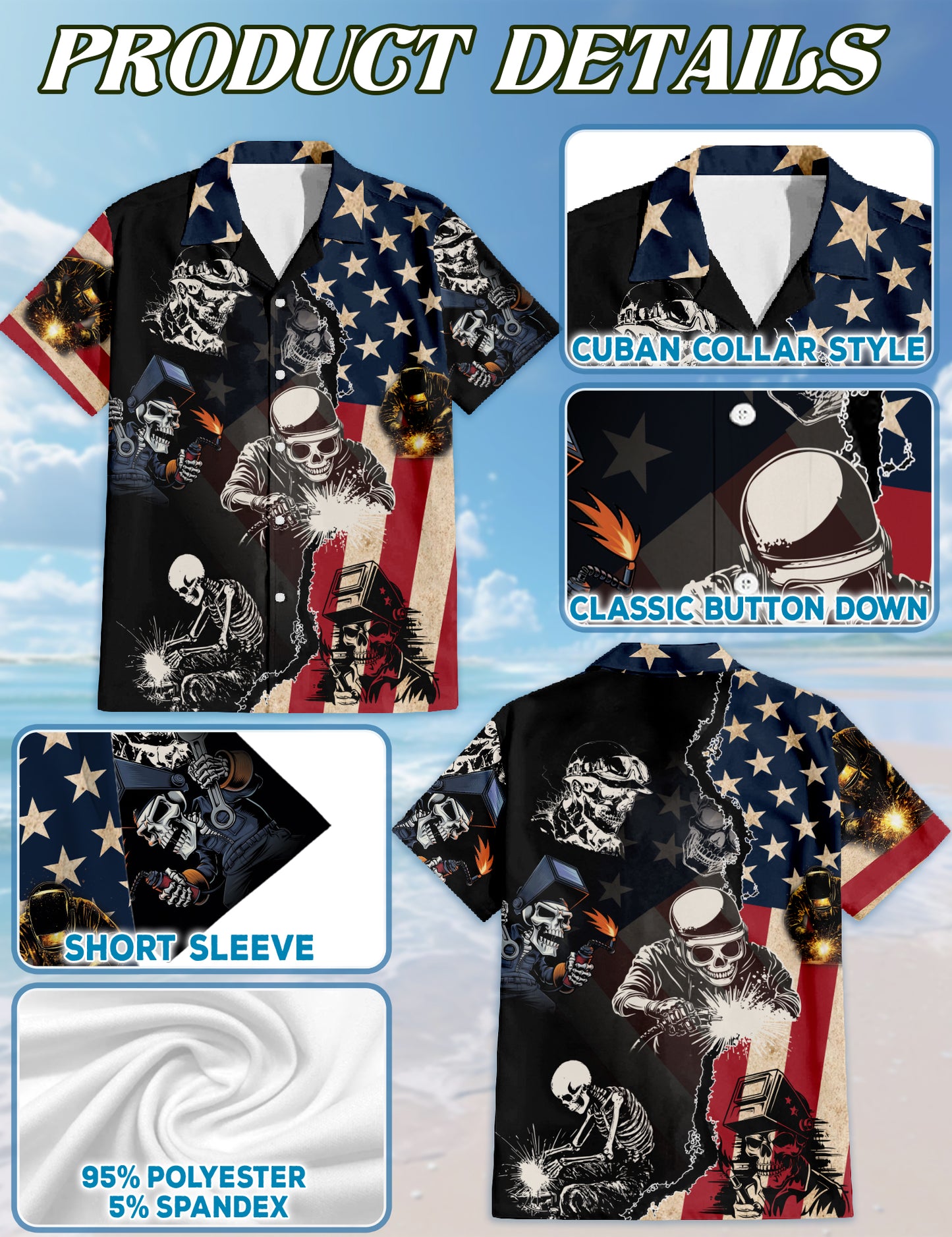 Netecom Matching Patriotic Welder Aloha Hawaiian Shirt for Dog and Owner, Limited Edition Summer Button Down Shirt, Bold Casual Beach Vacation Wear for Pet and Human