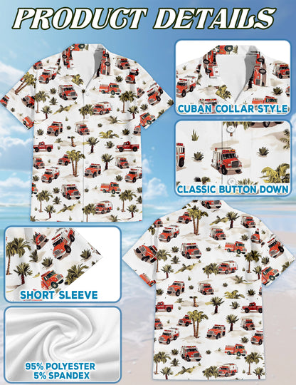 Netecom Matching Fire Truck Hawaiian Shirt for Dog and Owner, Aloha Summer Shirt, Firefighter Theme Button Down Outfit for Pet and Human, Beach Vacation Casual Wear