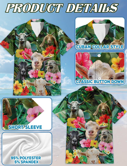 Netecom Matching Happy Goat Hawaiian Shirt for Dog and Owner, Fun Animal Aloha Summer Shirt, Playful Button Down Outfit for Pet and Human, Vacation Beach Casual Wear