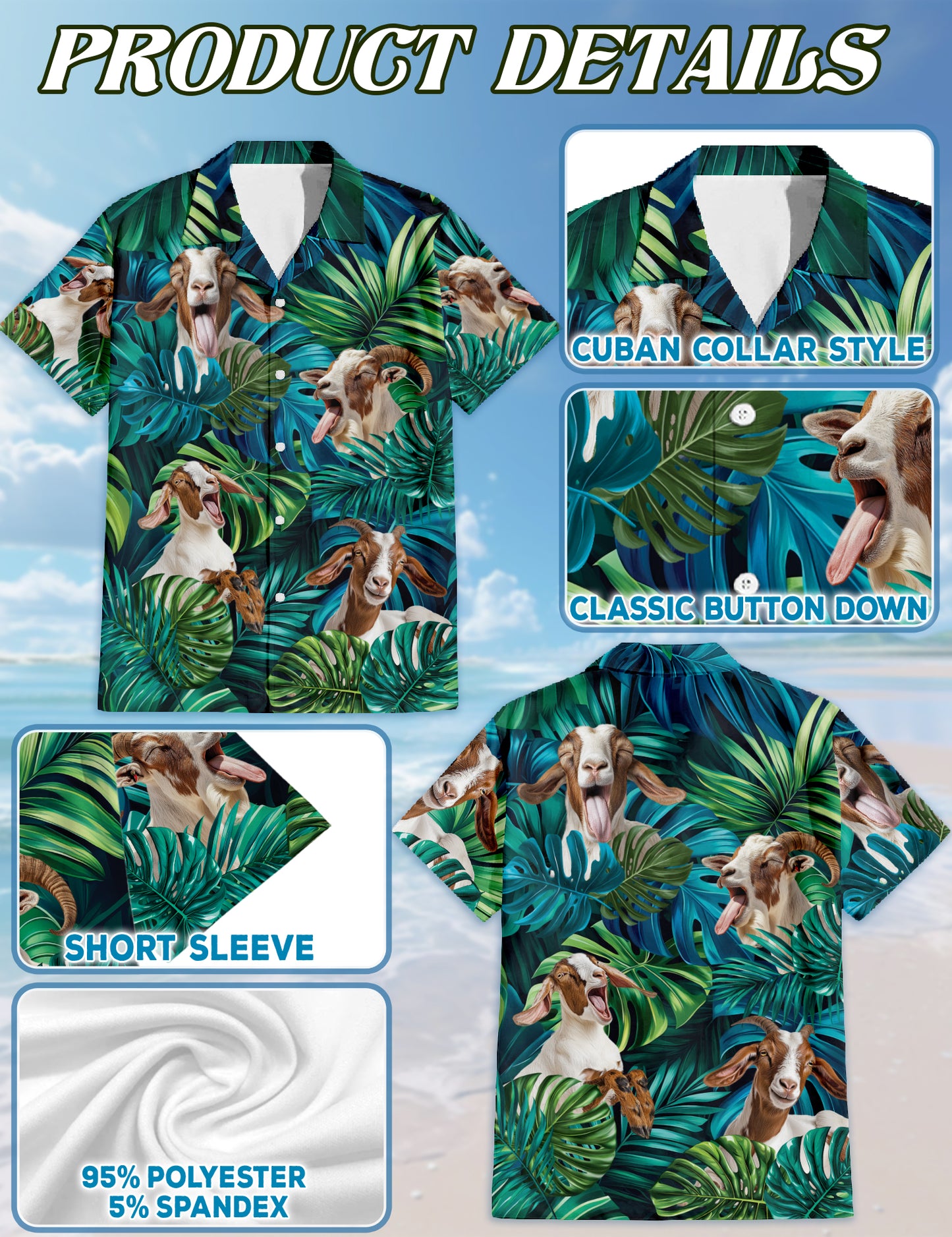 Netecom Matching Boer Goat Hawaiian Shirt for Dog and Owner, Aloha Summer Shirt, Goat Lover Print Button Down Outfit for Pet and Human, Beach Vacation Casual Wear