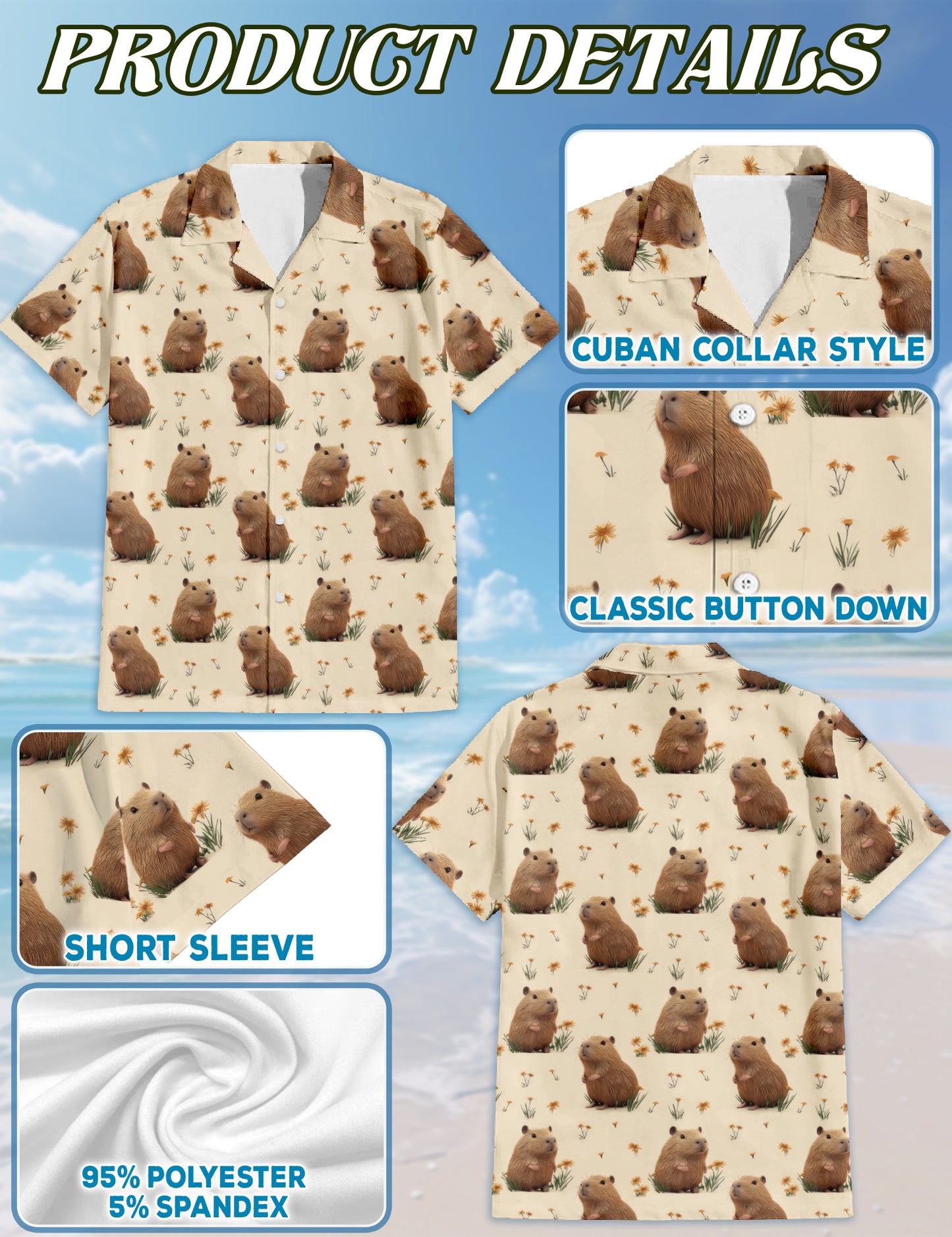 Netecom Matching Capybara Hawaiian Shirt for Dog and Owner, Aloha Summer Shirt, Capybara Print Button Down Outfit for Pet and Human, Beach Vacation Casual Wear