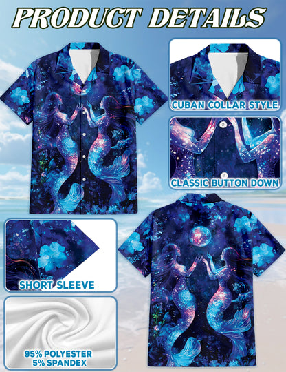 Netecom Matching Floral Mermaid Aloha Hawaiian Shirt for Dog and Owner, Black Ocean Inspired Summer Shirt, Relaxed Casual Outfit for Pet and Human