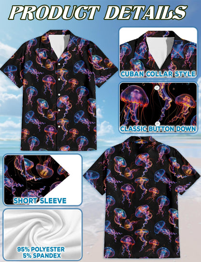 Netecom Matching Neon Jellyfish Aloha Hawaiian Shirt for Dog and Owner, Ocean Glow Theme Summer Shirt, Coordinated Beach Vacation Casual Wear for Pet and Human