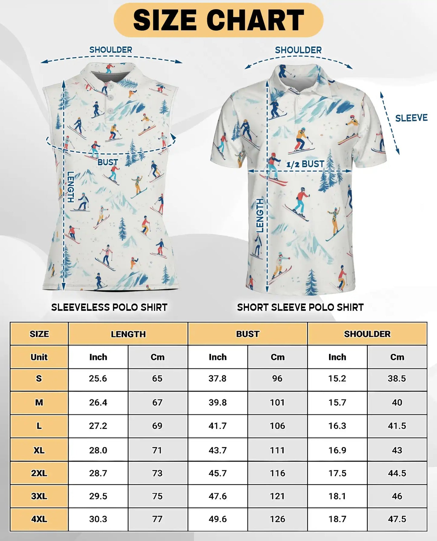 Ski Print Sleeveless Polo Shirt for Women – Winter Sports Adventure Style | Netecom