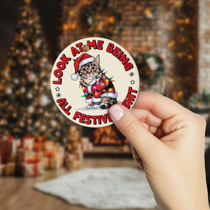 Netecom Funny Cat in Santa Outfit Ornament, Look At Me Being All Festive and Shit Ceramic Ornament for Christmas Tree Hanging Decorations Gift, Cat Lover Gifts, Holiday Party Present