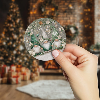 Netecom Cute Siver Gnome Floral Christmas Ornament, Adorable Scandinavian Tomte Ceramic Ornament for Christmas Tree Hanging Decorations Gift, Gnome Lover Gifts, Holiday Party Present