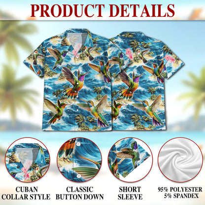 Netecom Tropical Hummingbird Hawaiian Shirt for Men, Bird Lover Gift, Nature Animal Button Down Summer Beach Shirts