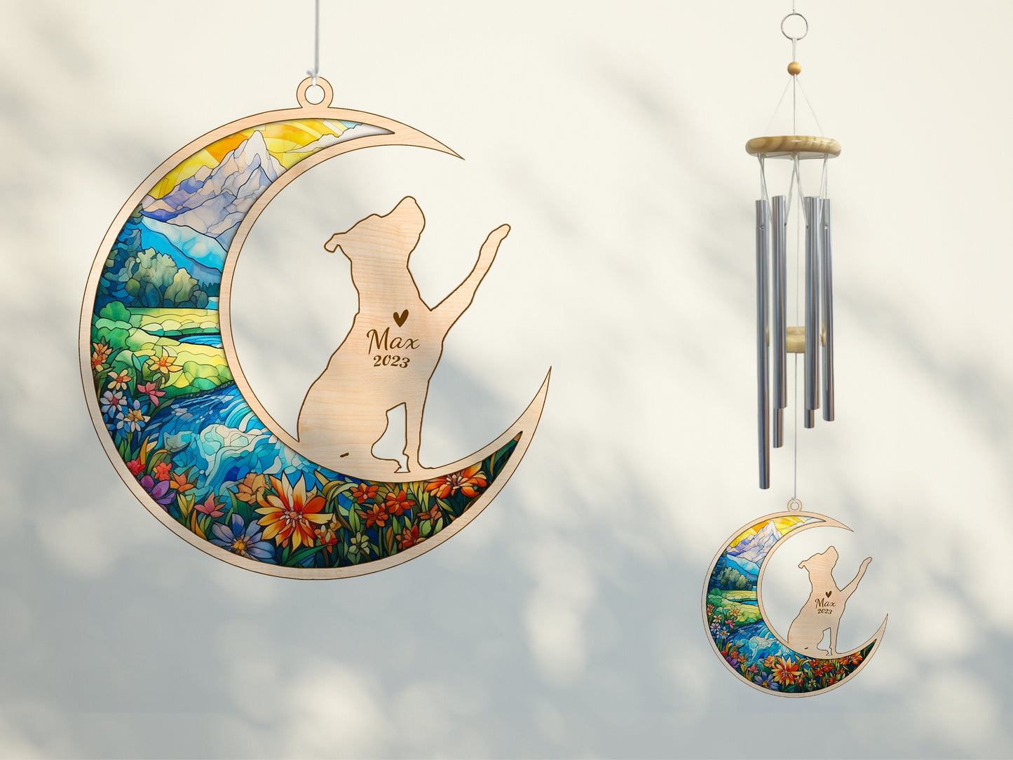 Netecom Pitbull Dog Wind Chimes Memorial, Personalized Pet Memorial Wind Chimes for Dog Suncatcher, Dog Loss Memorial Ornament, Loss of Pet Sympathy Gift, Remembrance Windchime Outside Garden Decor