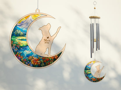 Netecom Pitbull Dog Wind Chimes Memorial, Personalized Pet Memorial Wind Chimes for Dog Suncatcher, Dog Loss Memorial Ornament, Loss of Pet Sympathy Gift, Remembrance Windchime Outside Garden Decor