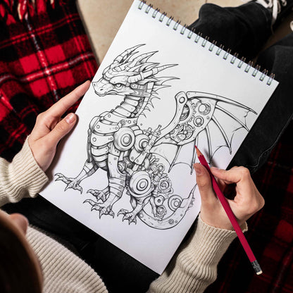 Baby Steampunk Dragon Spiral Bound Coloring Book, Unleash Your Creativity with 30 Whimsical Coloring Pages of Baby Steampunk Dragons