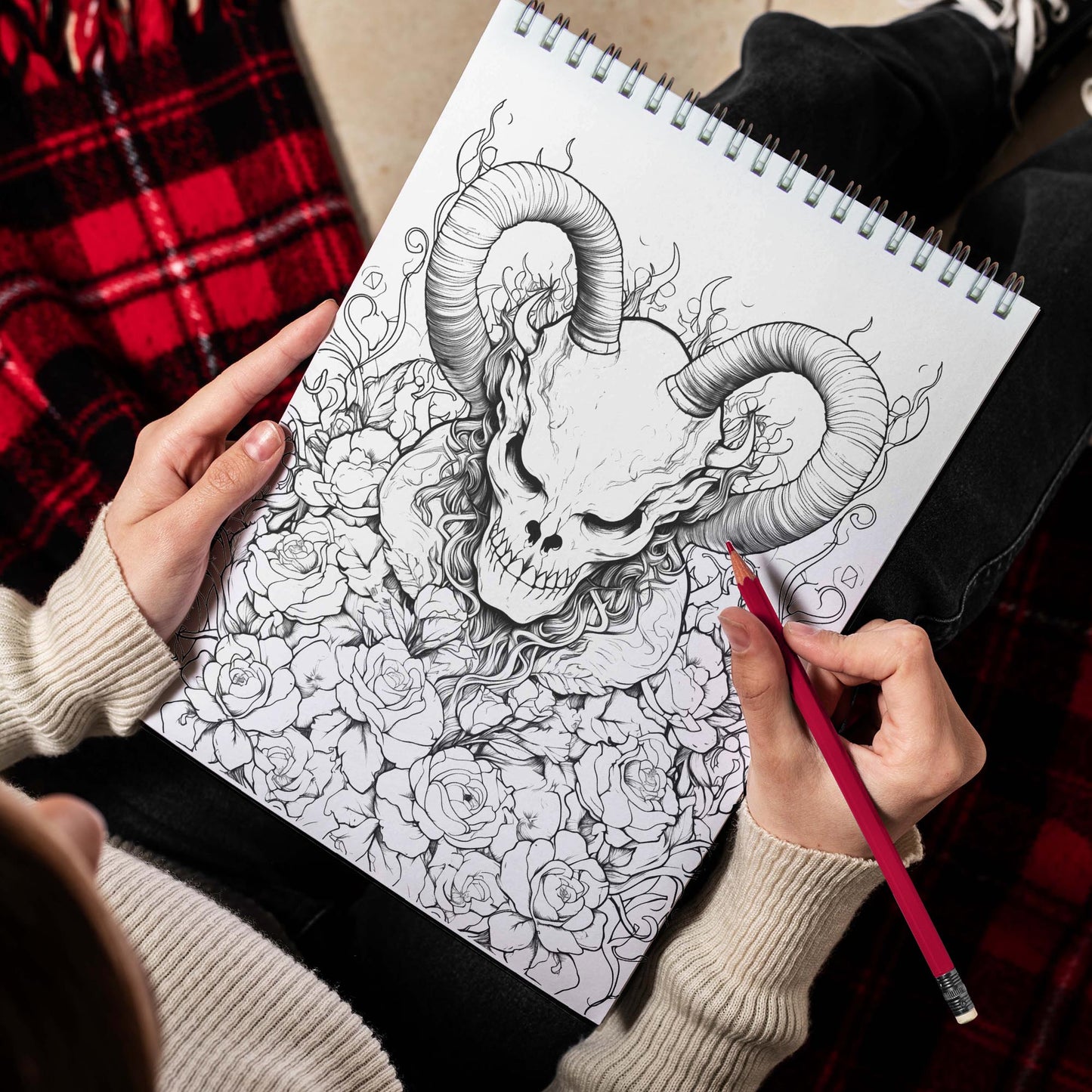 Demon And Flower Spiral Bound Coloring Book, Immerse Yourself in 30 Enchanting Illustrations of Demons and Flowers