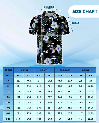 Police Thin Blue Line Polo Shirt - Tropical Floral Design | Netecom
