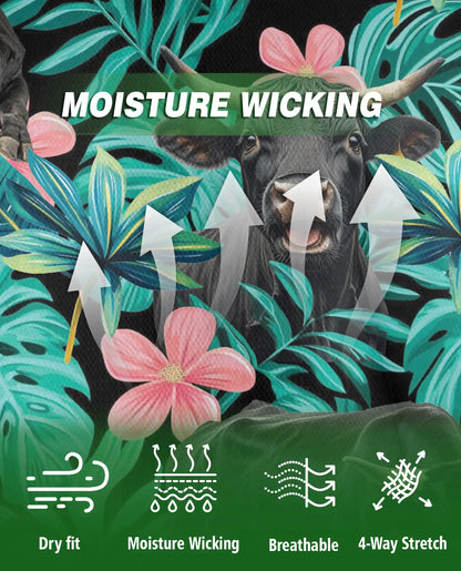 Black Cow Tropical Floral 3D Polo Shirt for Men – Hawaiian Farm Animal Style | Netecom