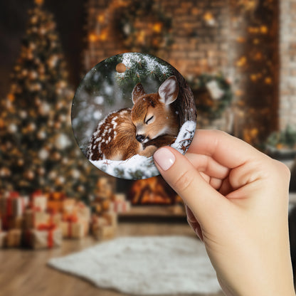 Netecom Cute Reindeer Christmas Ornament, Winter Forest Snowflake Ceramic Ornament for Xmas Tree Hanging Decorations Gift, Reindeer Lover Gifts, Holiday Party Present