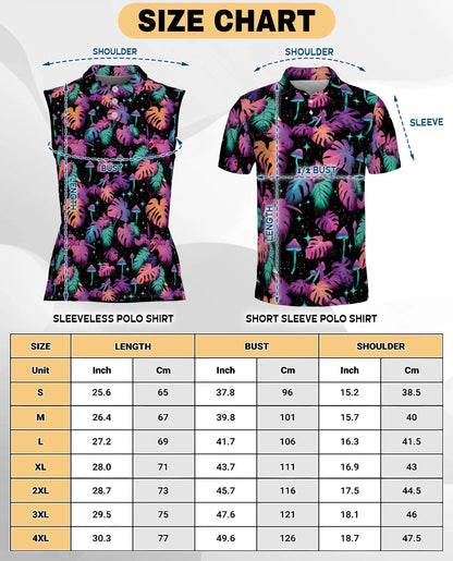 Neon Mushroom Leaves Sleeveless Polo Shirt for Women – Colorful Nature Style | Netecom