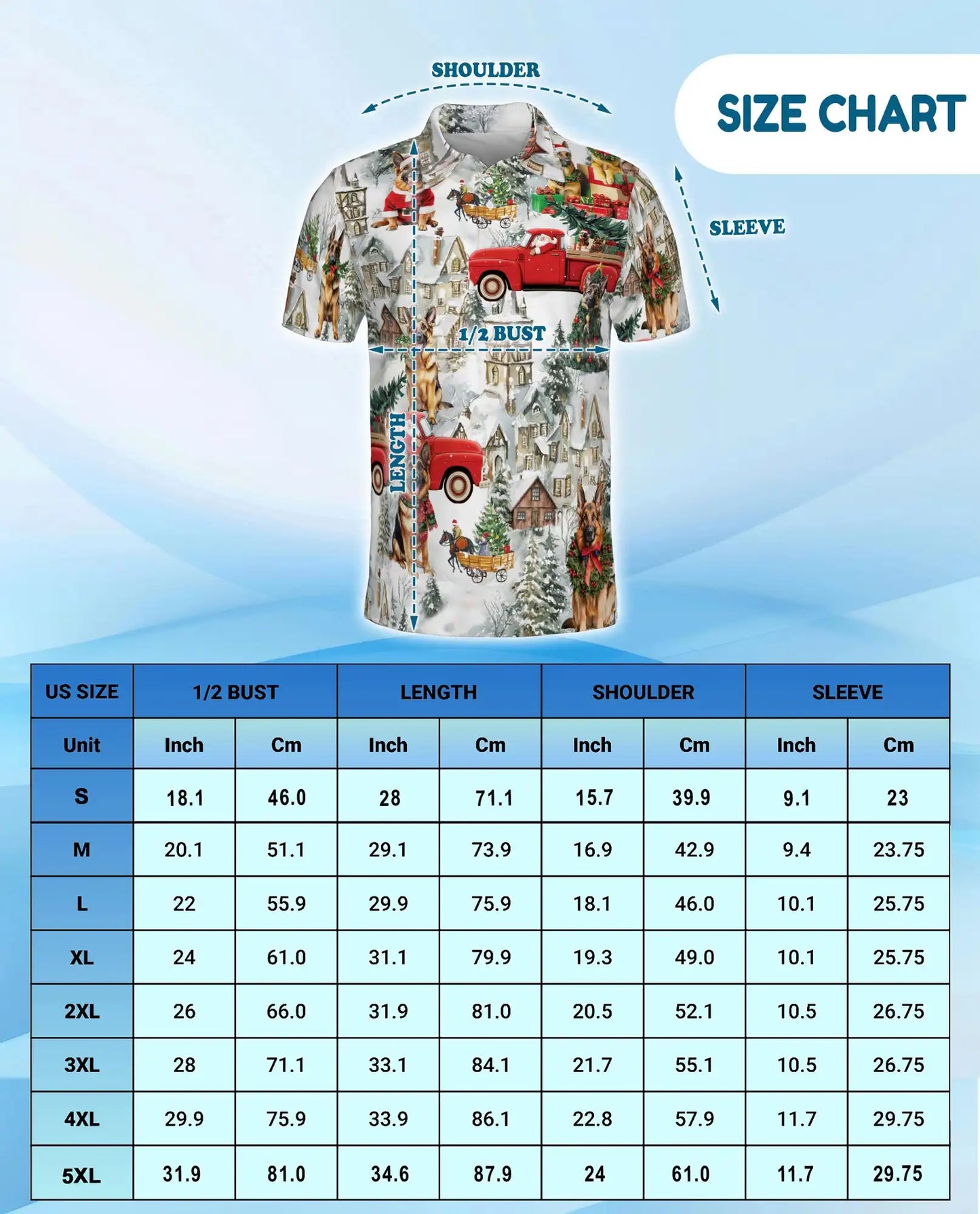 German Shepherd Christmas Polo Shirt – Winter Village Print | Netecom